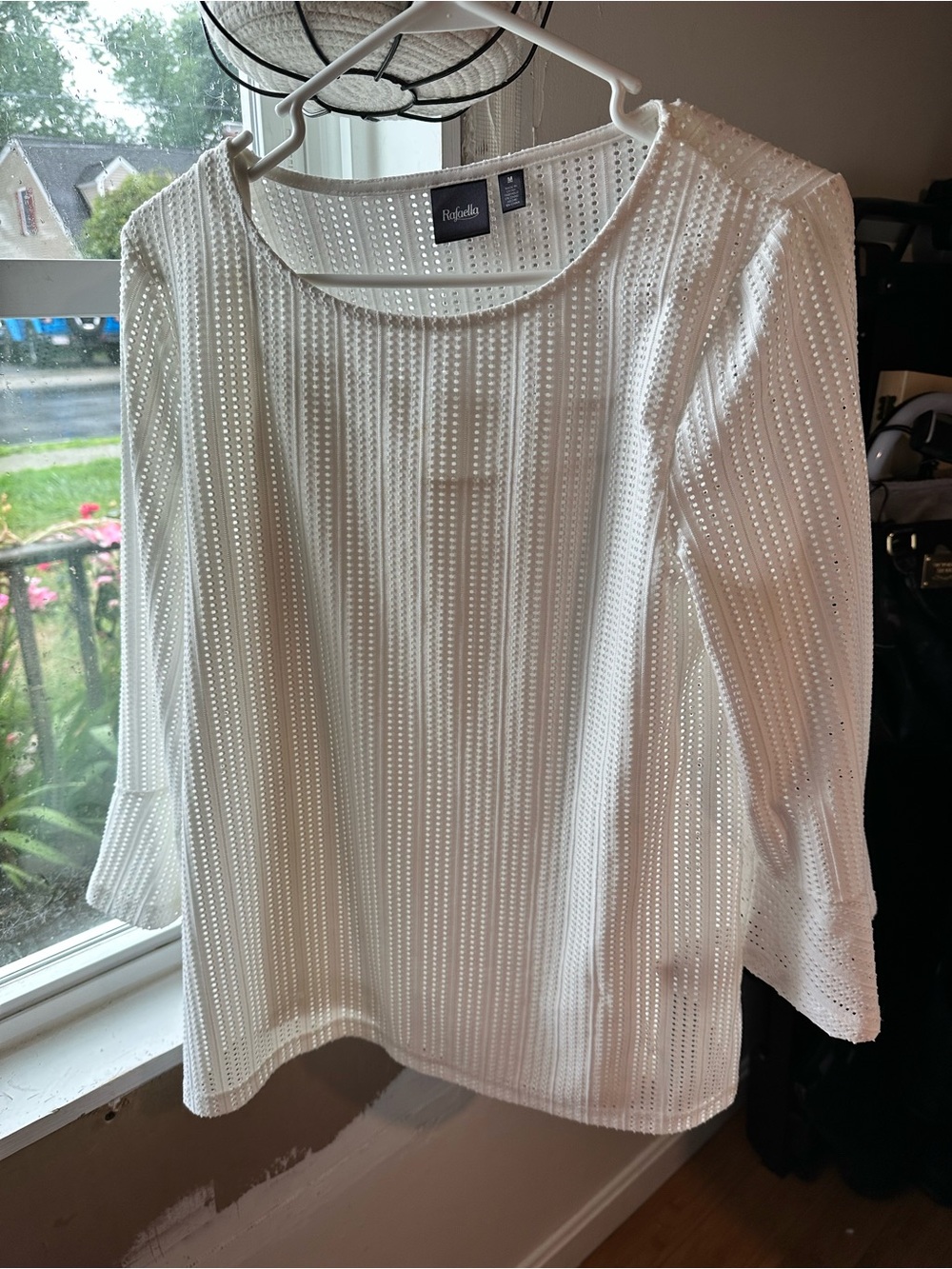 RAFFAELLO ROSSI Cream Eyelet Knit Boatneck Blouse w/ Tank